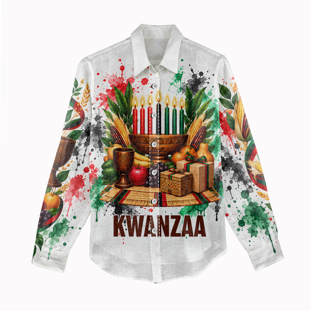 Kwanzaa Pan African Women Casual Shirt - Mishumaa Saba - Black History - Watercolor Art