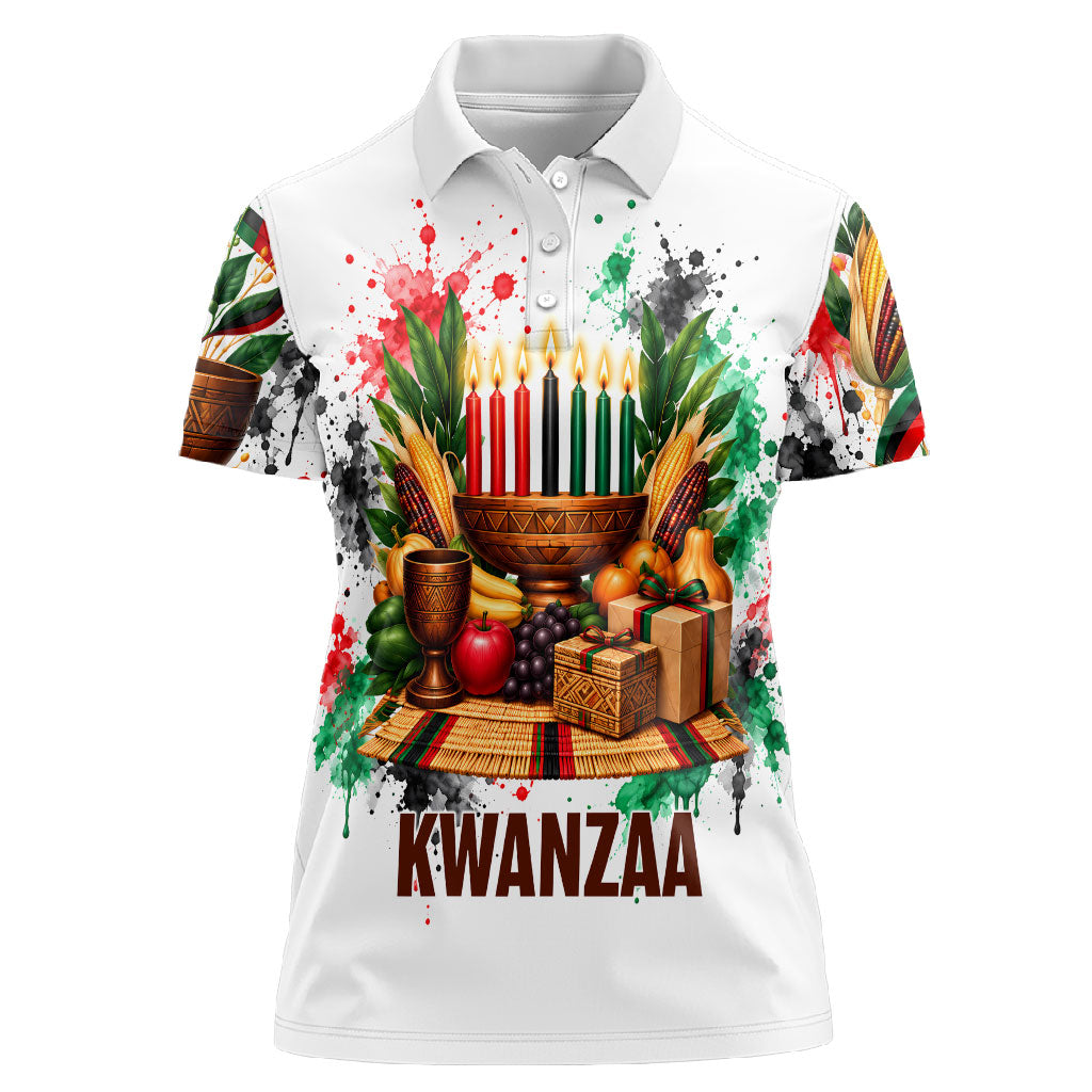 Kwanzaa Pan African Women Polo Shirt - Mishumaa Saba - Black History - Watercolor Art