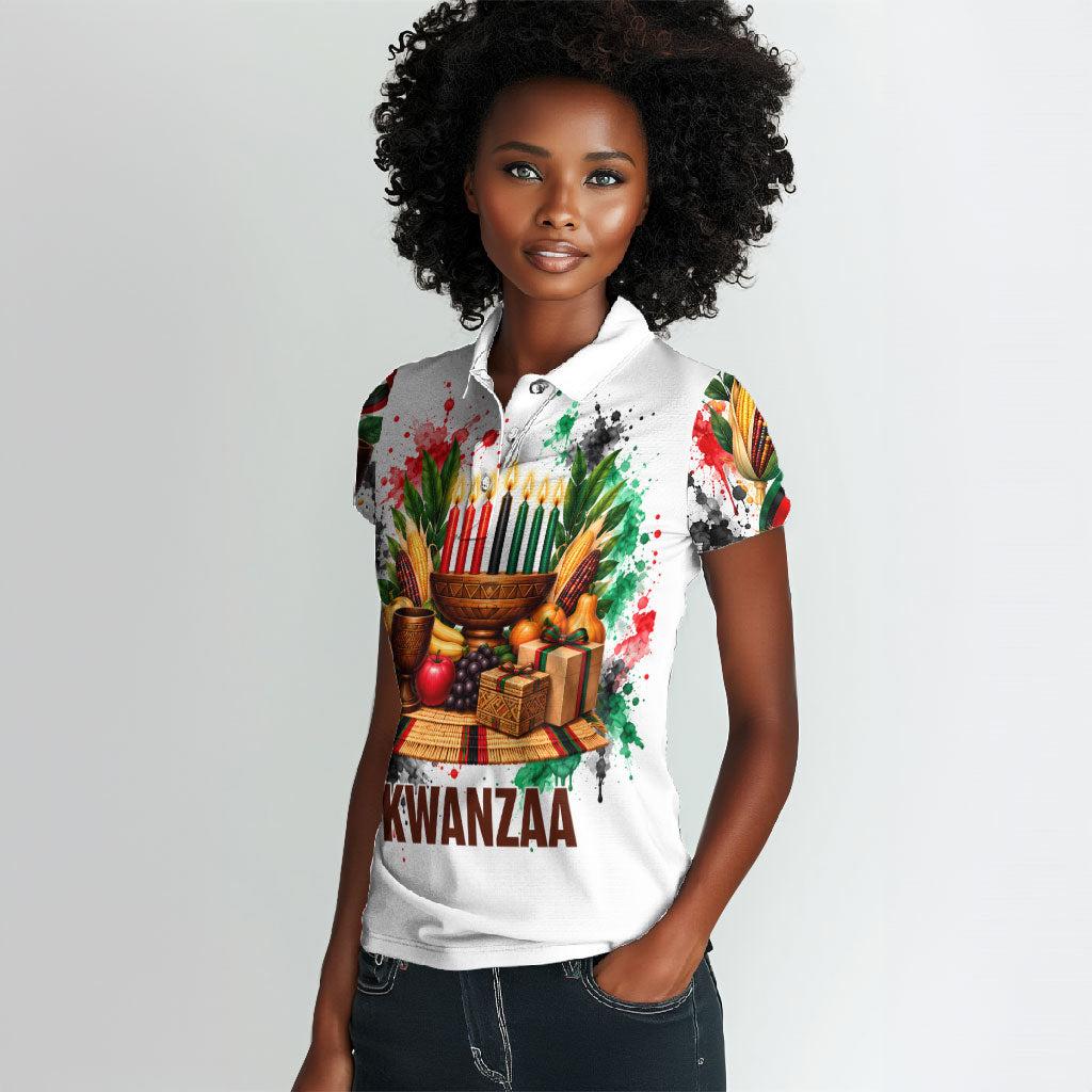 Kwanzaa Pan African Women Polo Shirt - Mishumaa Saba - Black History - Watercolor Art