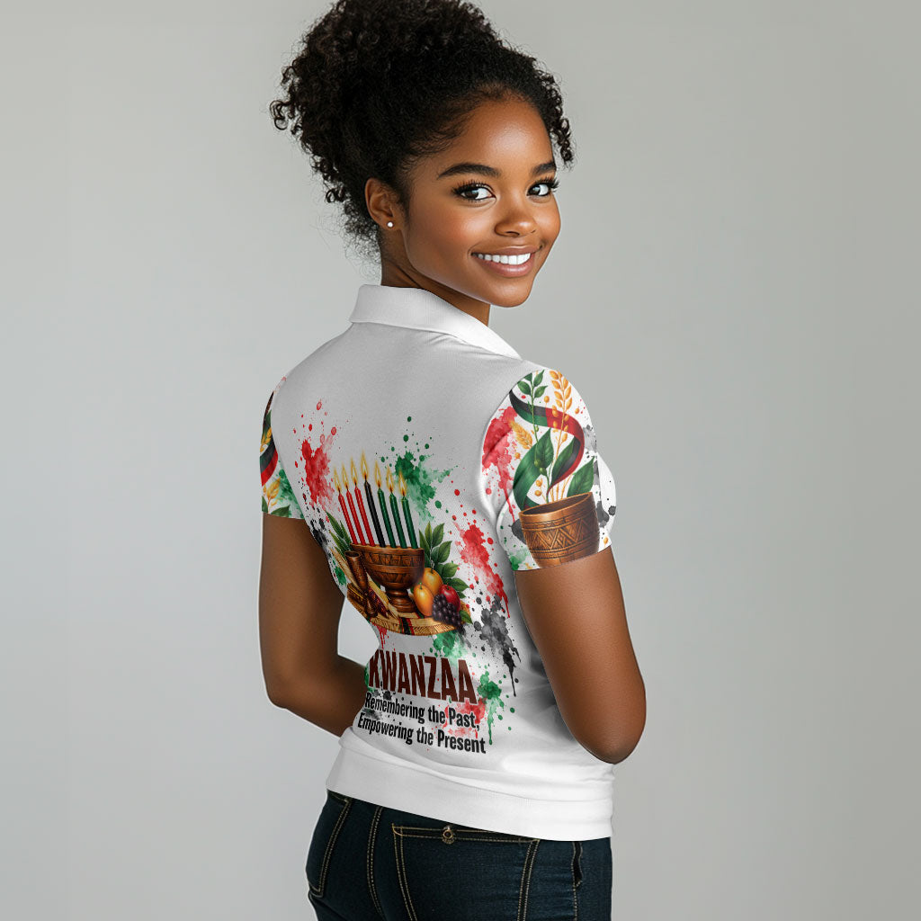 Kwanzaa Pan African Women Polo Shirt - Mishumaa Saba - Black History - Watercolor Art