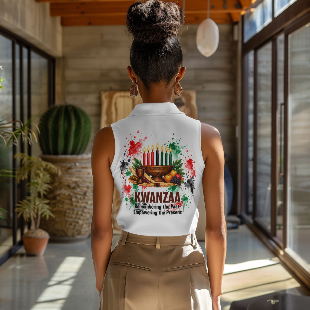 Kwanzaa Pan African Women Sleeveless Polo Shirt - Mishumaa Saba - Black History - Watercolor Art