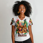 Kwanzaa Pan African Women V-Neck T-Shirt - Mishumaa Saba - Black History - Watercolor Art