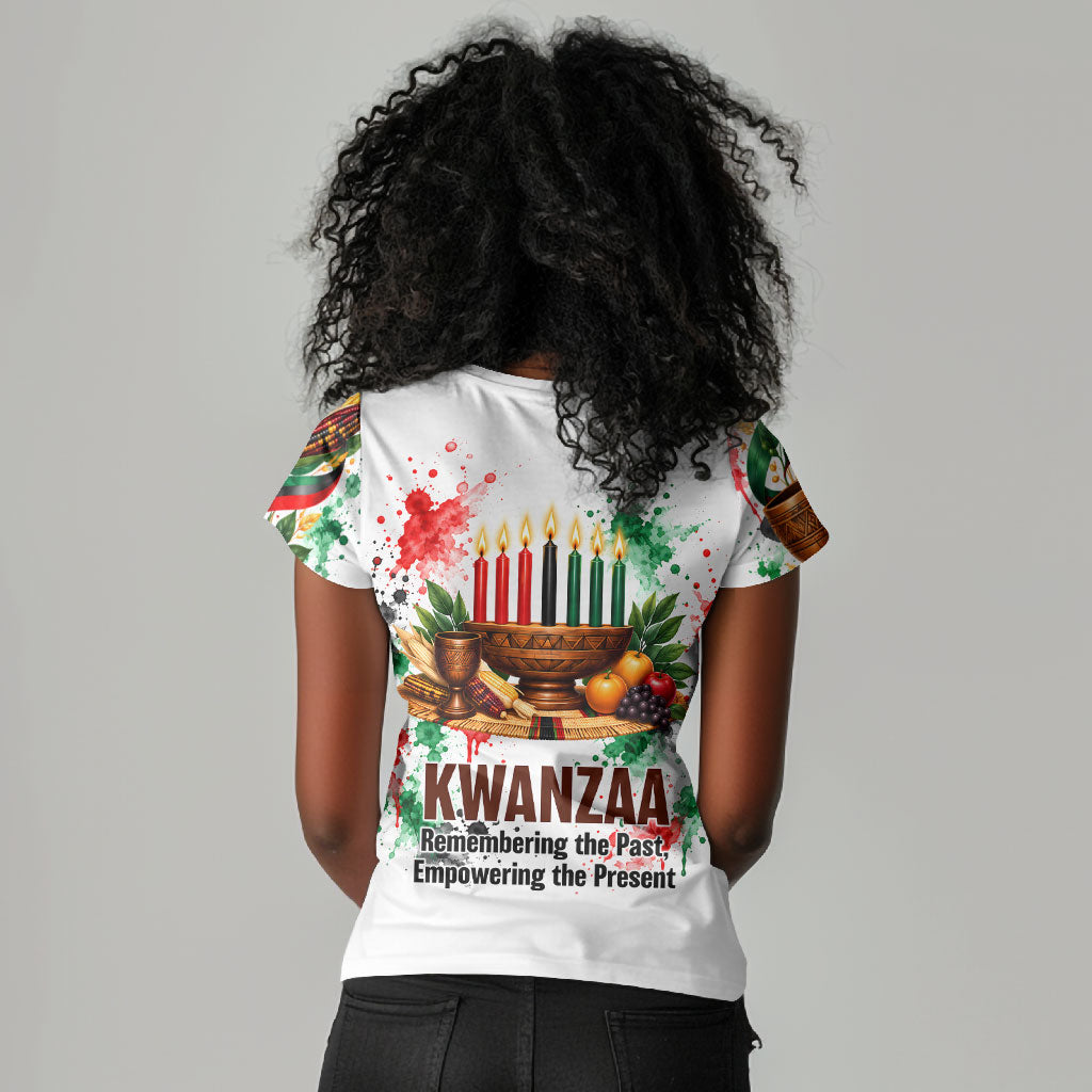 Kwanzaa Pan African Women V-Neck T-Shirt - Mishumaa Saba - Black History - Watercolor Art