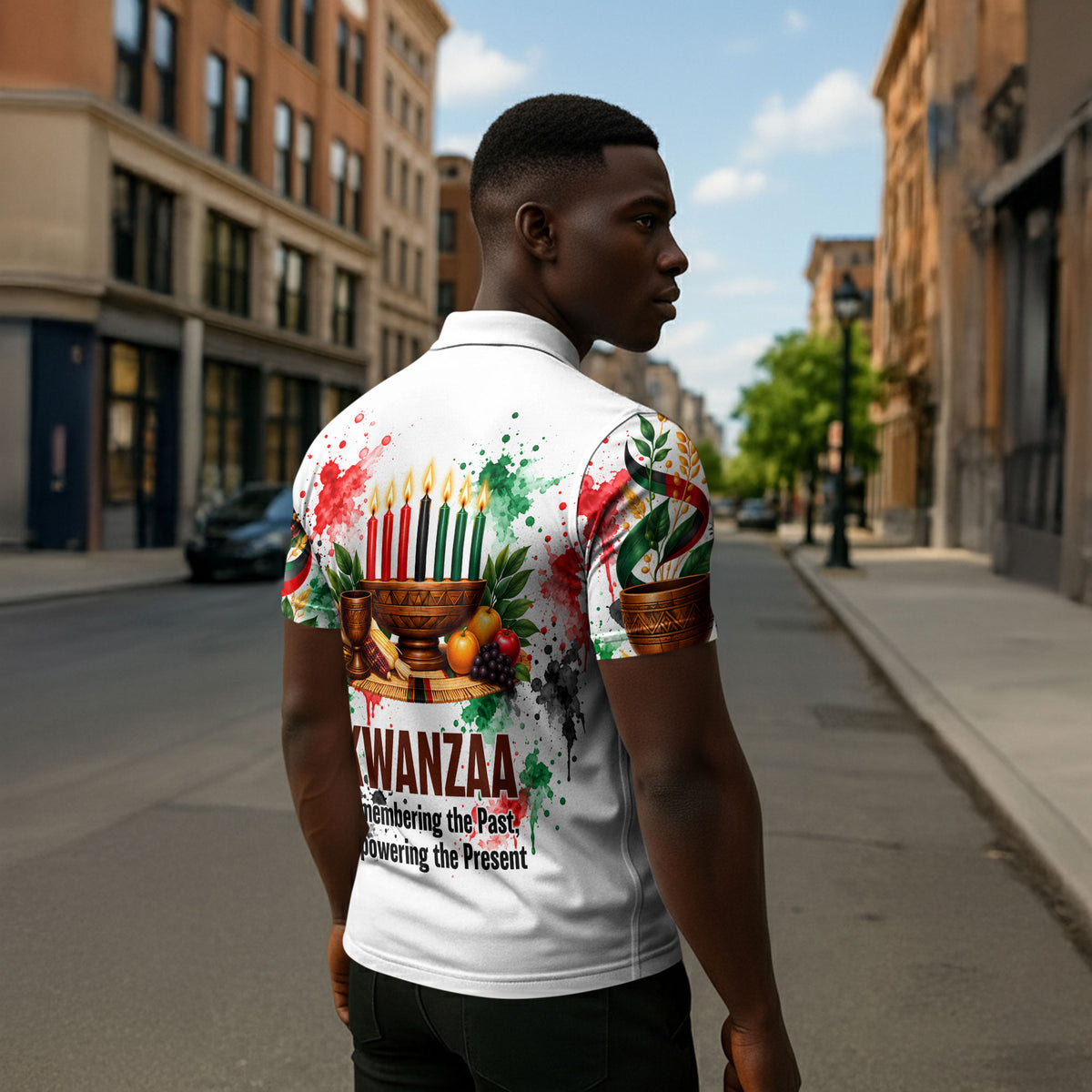 Kwanzaa Pan African Zipper Polo Shirt - Mishumaa Saba - Black History - Watercolor Art