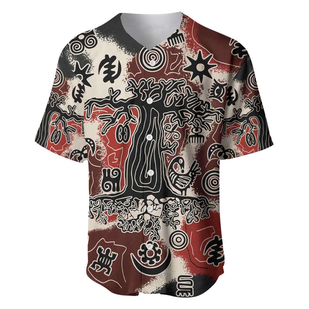 Adinkra Baobab Roots Baseball Jersey African Ancestral Spirit Design - African Pride