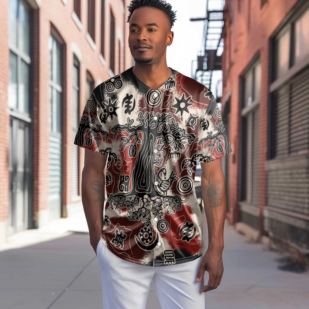 Adinkra Baobab Roots Baseball Jersey African Ancestral Spirit Design - African Pride