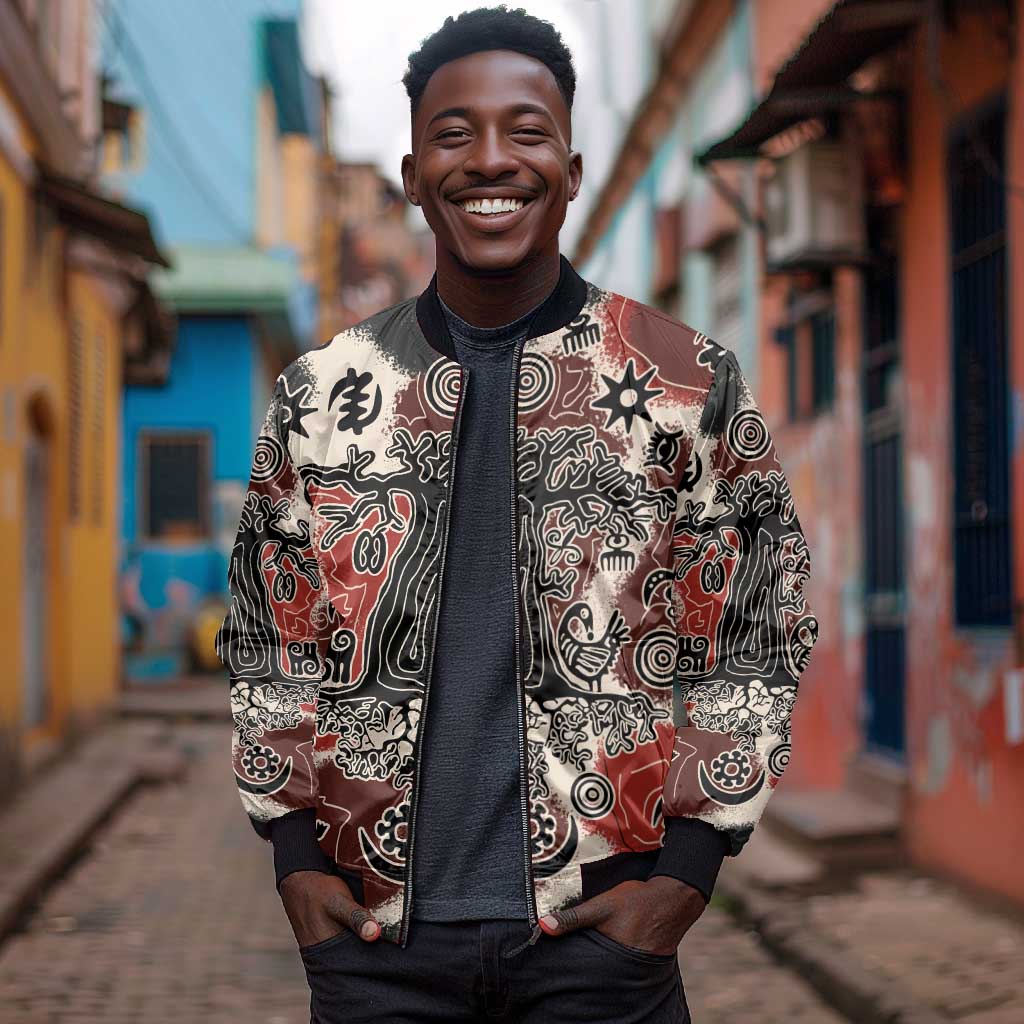 Adinkra Baobab Roots Bomber Jacket African Ancestral Spirit Design - African Pride