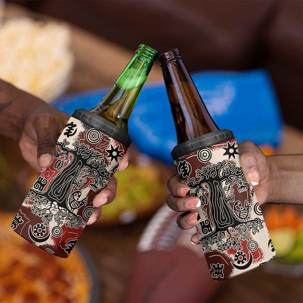 Adinkra Baobab Roots 4 in 1 Can Cooler Tumbler African Ancestral Spirit Design - African Pride