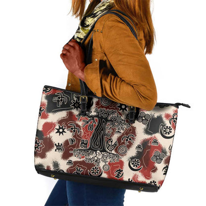 Adinkra Baobab Roots Leather Tote Bag African Ancestral Spirit Design - African Pride