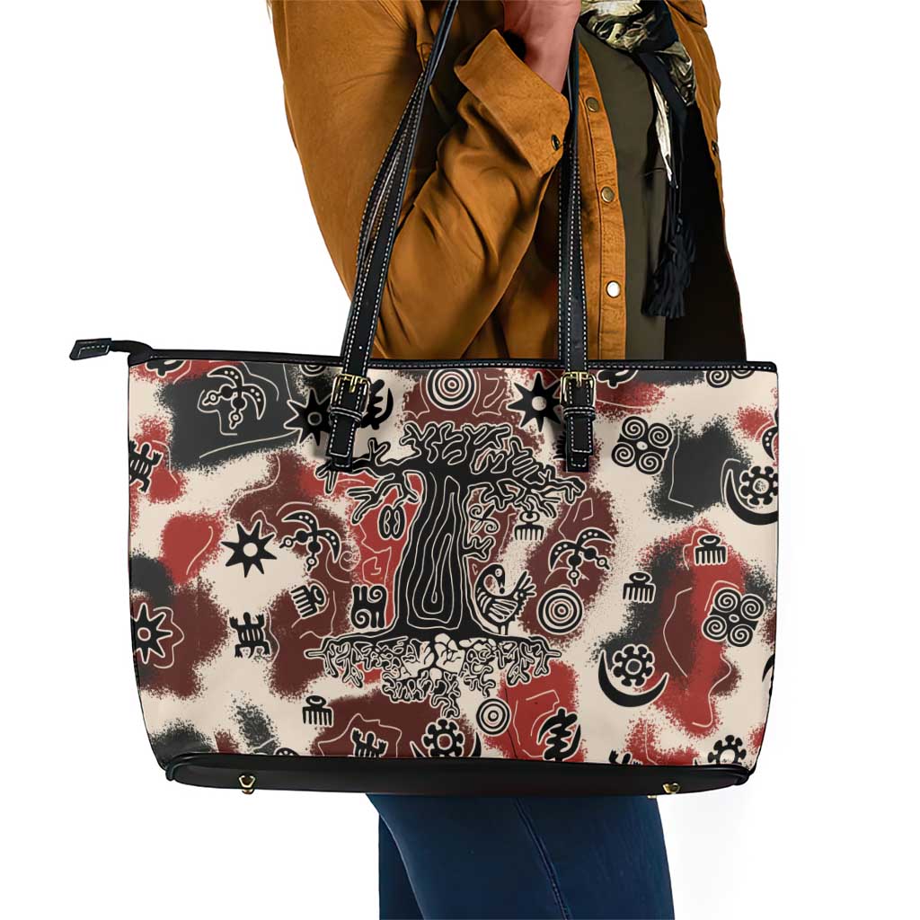 Adinkra Baobab Roots Leather Tote Bag African Ancestral Spirit Design - African Pride