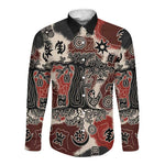 Adinkra Baobab Roots Long Sleeve Button Shirt African Ancestral Spirit Design - African Pride