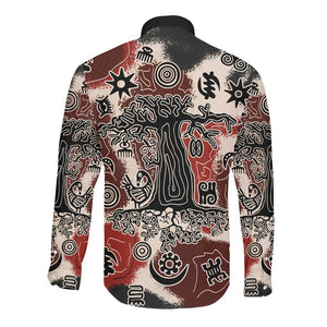 Adinkra Baobab Roots Long Sleeve Button Shirt African Ancestral Spirit Design - African Pride