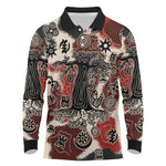 Adinkra Baobab Roots Long Sleeve Polo Shirt African Ancestral Spirit Design - African Pride