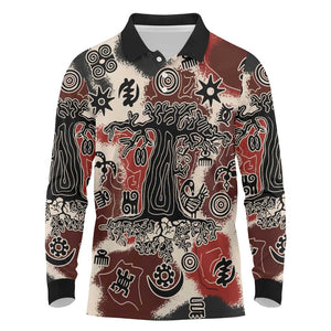 Adinkra Baobab Roots Long Sleeve Polo Shirt African Ancestral Spirit Design - African Pride