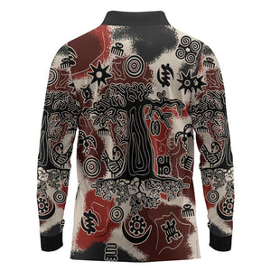 Adinkra Baobab Roots Long Sleeve Polo Shirt African Ancestral Spirit Design - African Pride