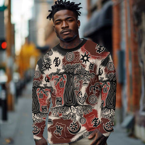 Adinkra Baobab Roots Long Sleeve Shirt African Ancestral Spirit Design - African Pride