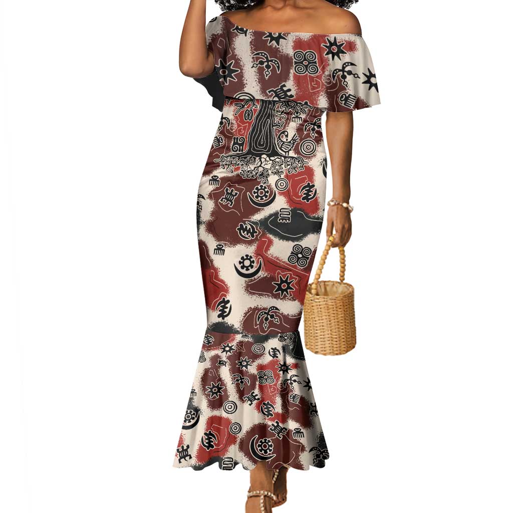 Adinkra Baobab Roots Mermaid Dress African Ancestral Spirit Design - African Pride