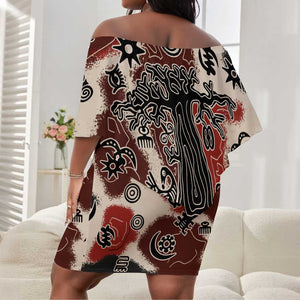 Adinkra Baobab Roots Off Shoulder Short Dress African Ancestral Spirit Design - African Pride