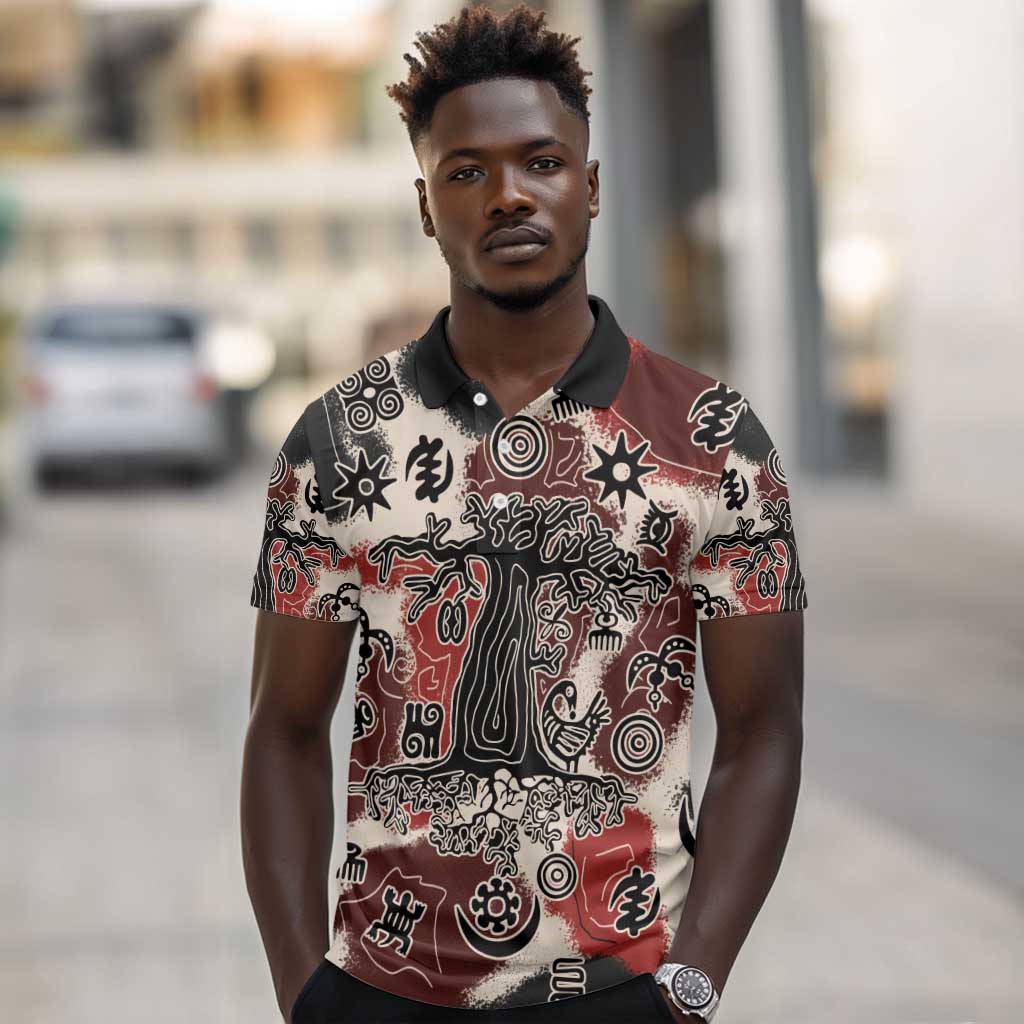 Adinkra Baobab Roots Polo Shirt African Ancestral Spirit Design - African Pride