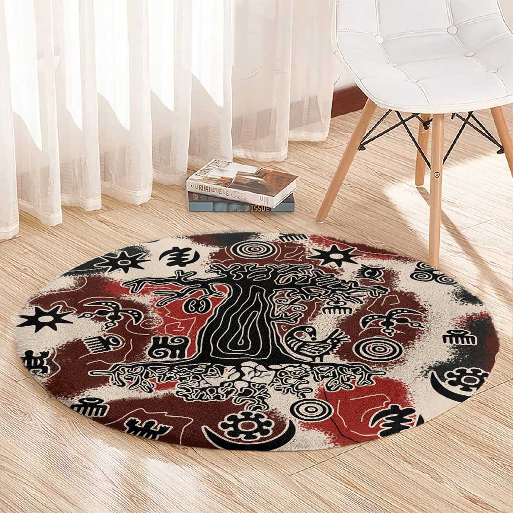 Adinkra Baobab Roots Round Carpet African Ancestral Spirit Design - African Pride