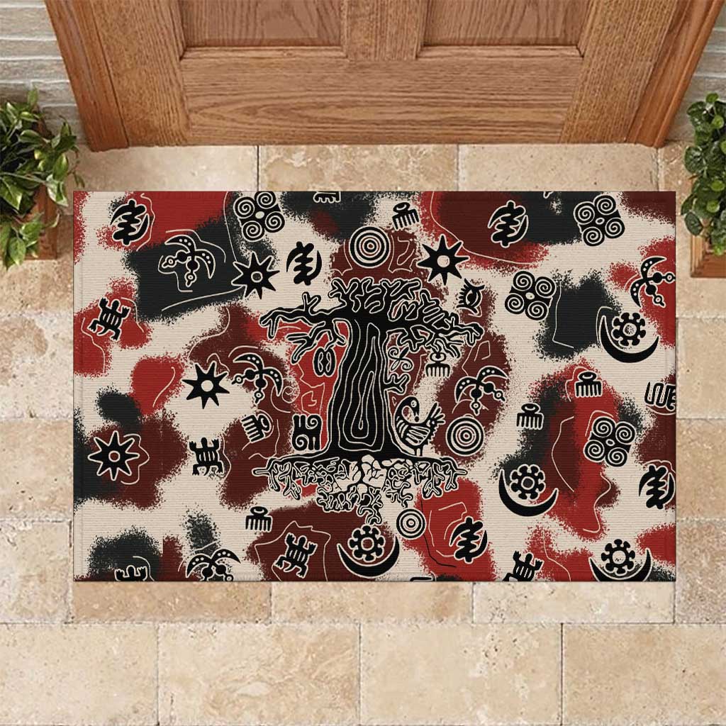 Adinkra Baobab Roots Rubber Doormat African Ancestral Spirit Design - African Pride