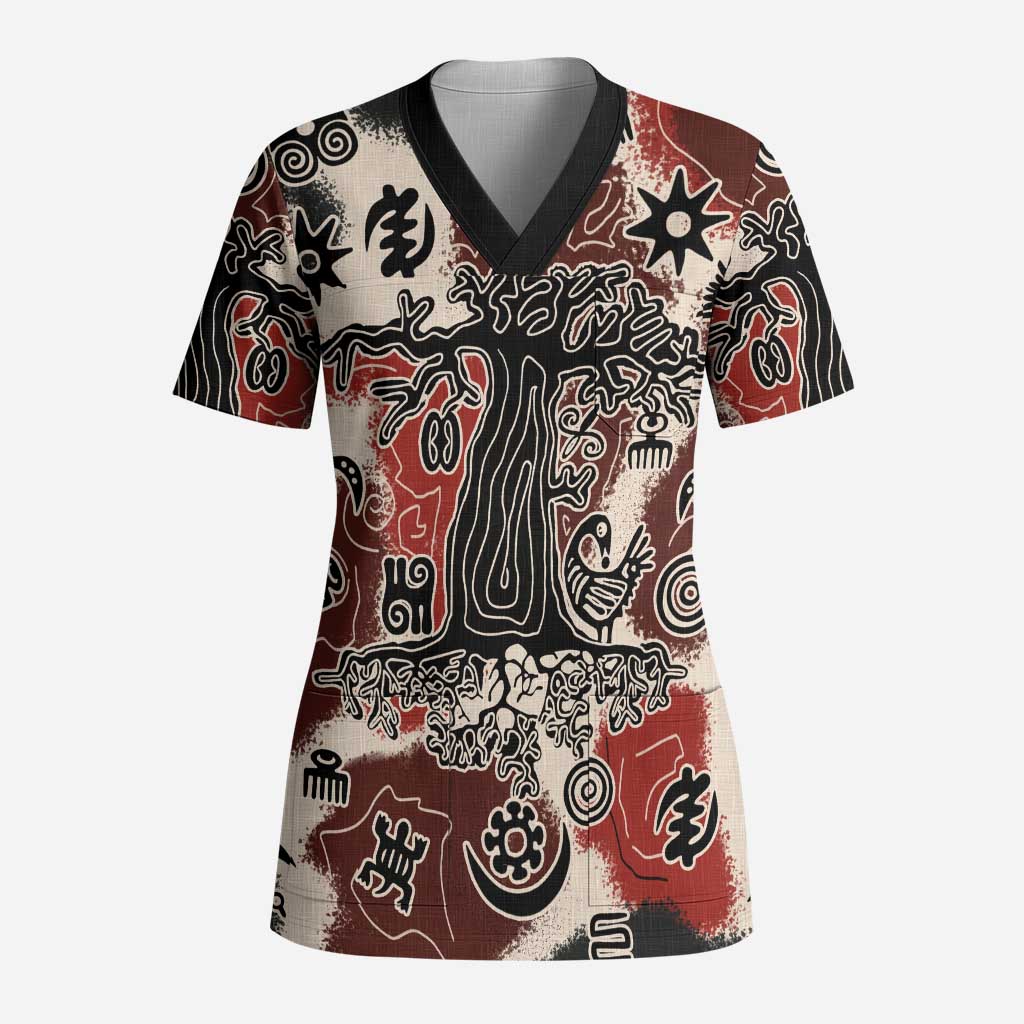 Adinkra Baobab Roots Scrub Top African Ancestral Spirit Design - African Pride