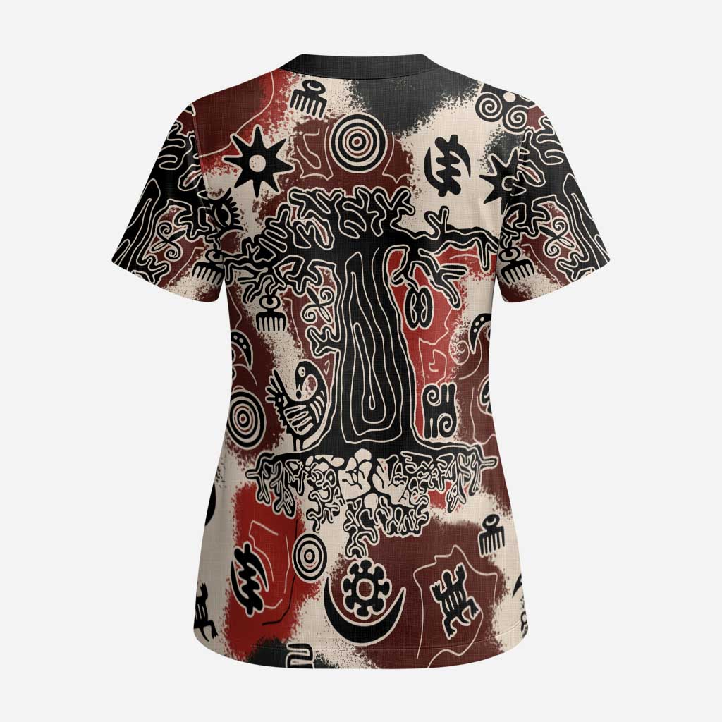 Adinkra Baobab Roots Scrub Top African Ancestral Spirit Design - African Pride