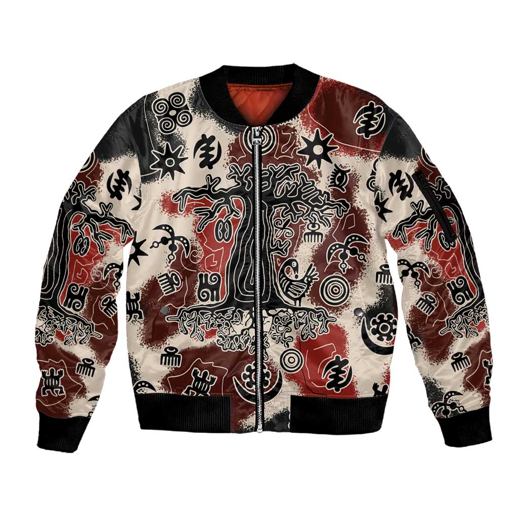 Adinkra Baobab Roots Sleeve Zip Bomber Jacket African Ancestral Spirit Design - African Pride