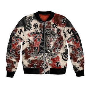 Adinkra Baobab Roots Sleeve Zip Bomber Jacket African Ancestral Spirit Design - African Pride