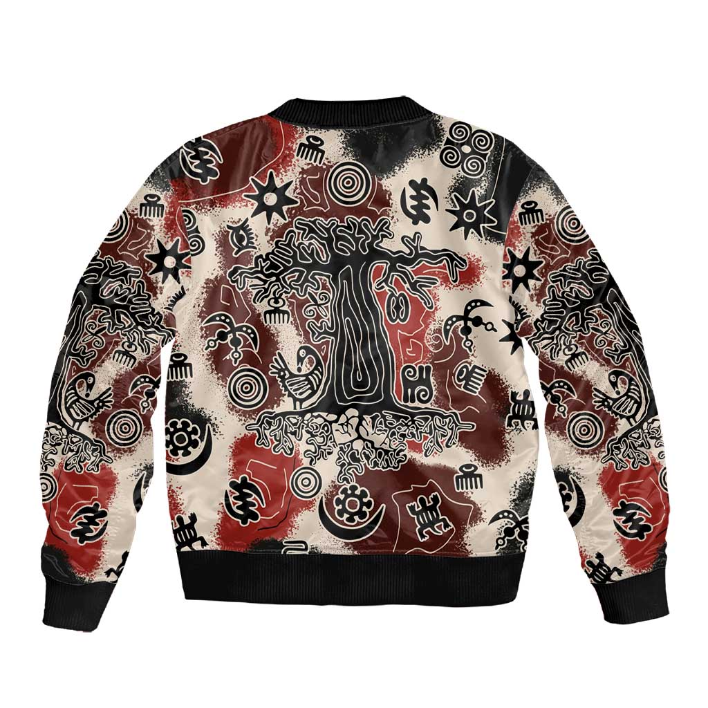 Adinkra Baobab Roots Sleeve Zip Bomber Jacket African Ancestral Spirit Design - African Pride