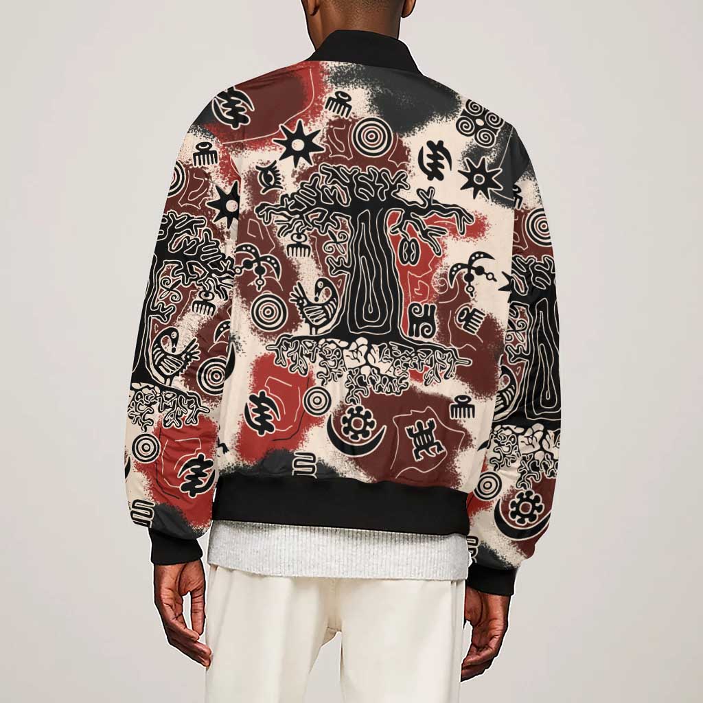 Adinkra Baobab Roots Sleeve Zip Bomber Jacket African Ancestral Spirit Design - African Pride