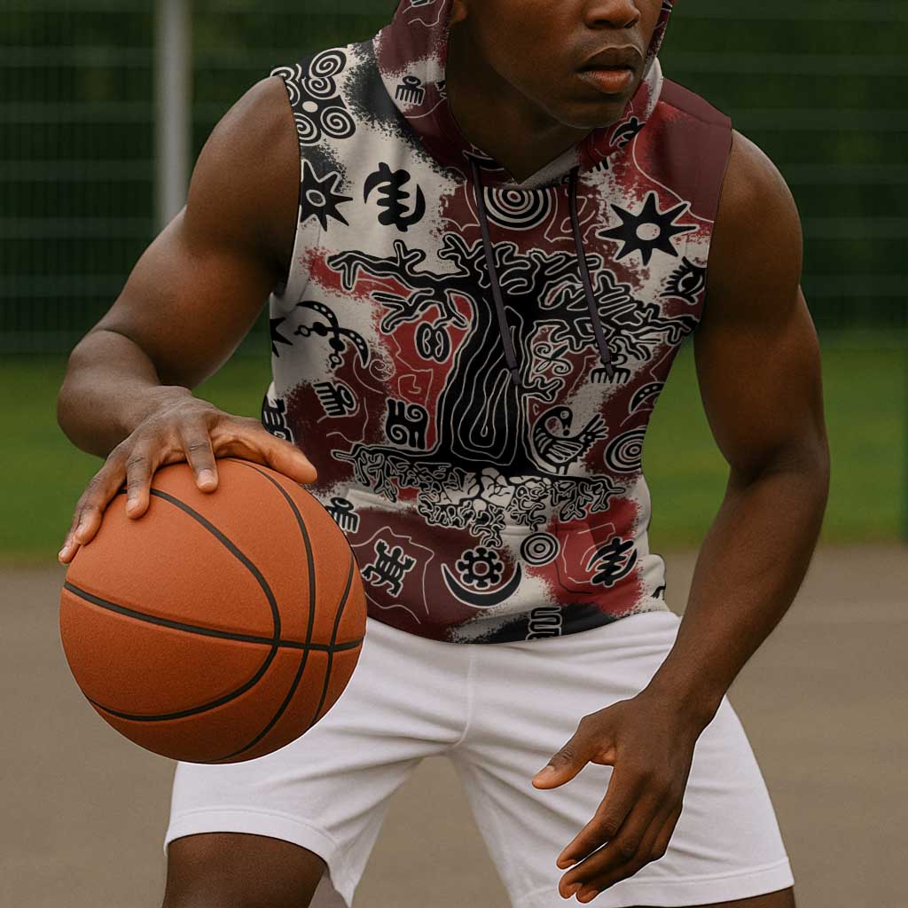 Adinkra Baobab Roots Sleeveless Hoodie African Ancestral Spirit Design - African Pride