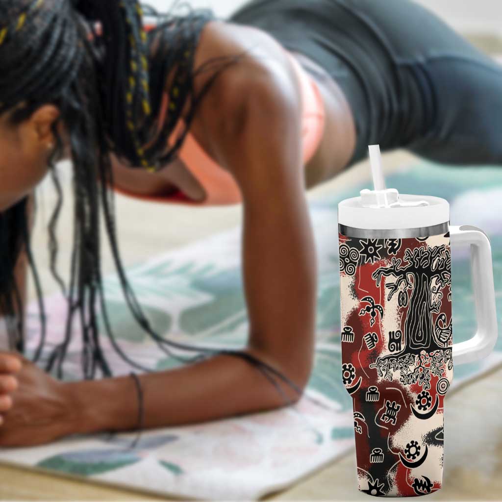 Adinkra Baobab Roots Tumbler With Handle African Ancestral Spirit Design - African Pride