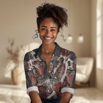 Adinkra Baobab Roots Women Casual Shirt African Ancestral Spirit Design - African Pride