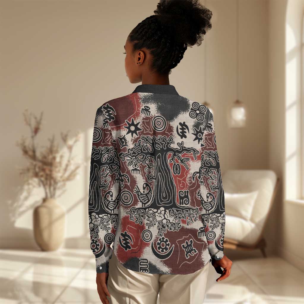 Adinkra Baobab Roots Women Casual Shirt African Ancestral Spirit Design - African Pride