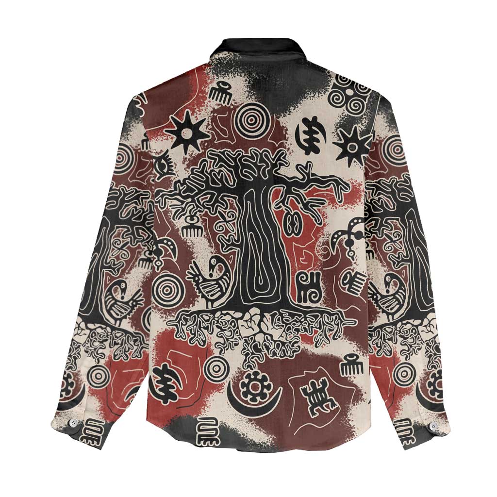 Adinkra Baobab Roots Women Casual Shirt African Ancestral Spirit Design - African Pride