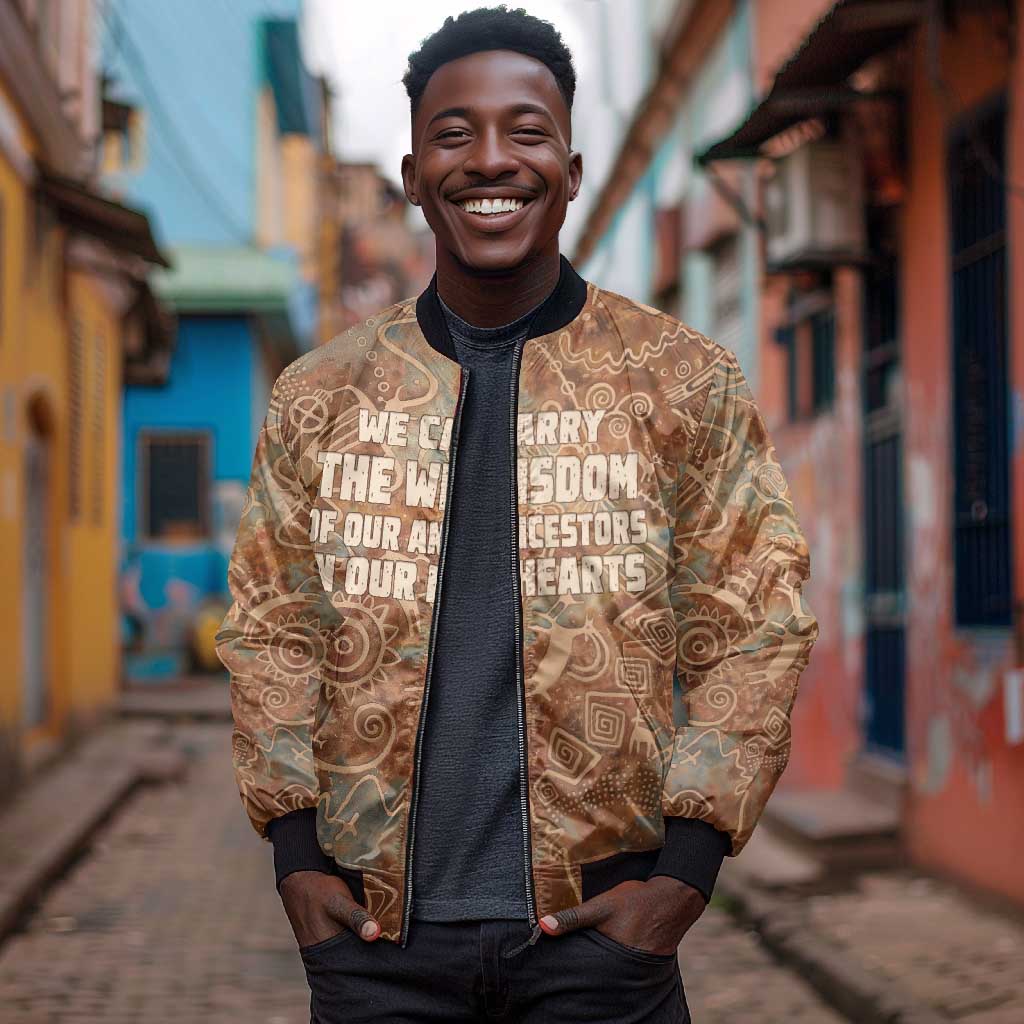 We Carry The Wisdom Bomber Jacket Indigenous Spirit Quote Art - African Pride