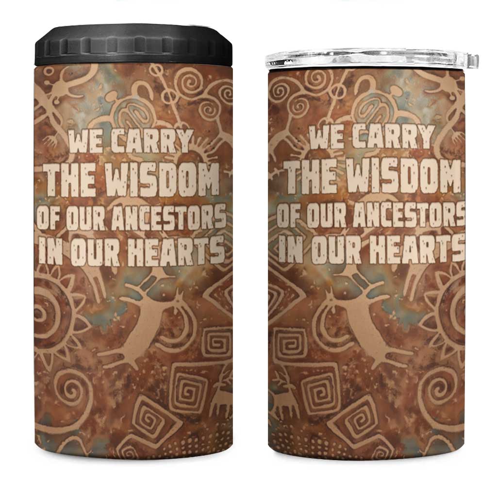 We Carry The Wisdom 4 in 1 Can Cooler Tumbler Indigenous Spirit Quote Art - African Pride