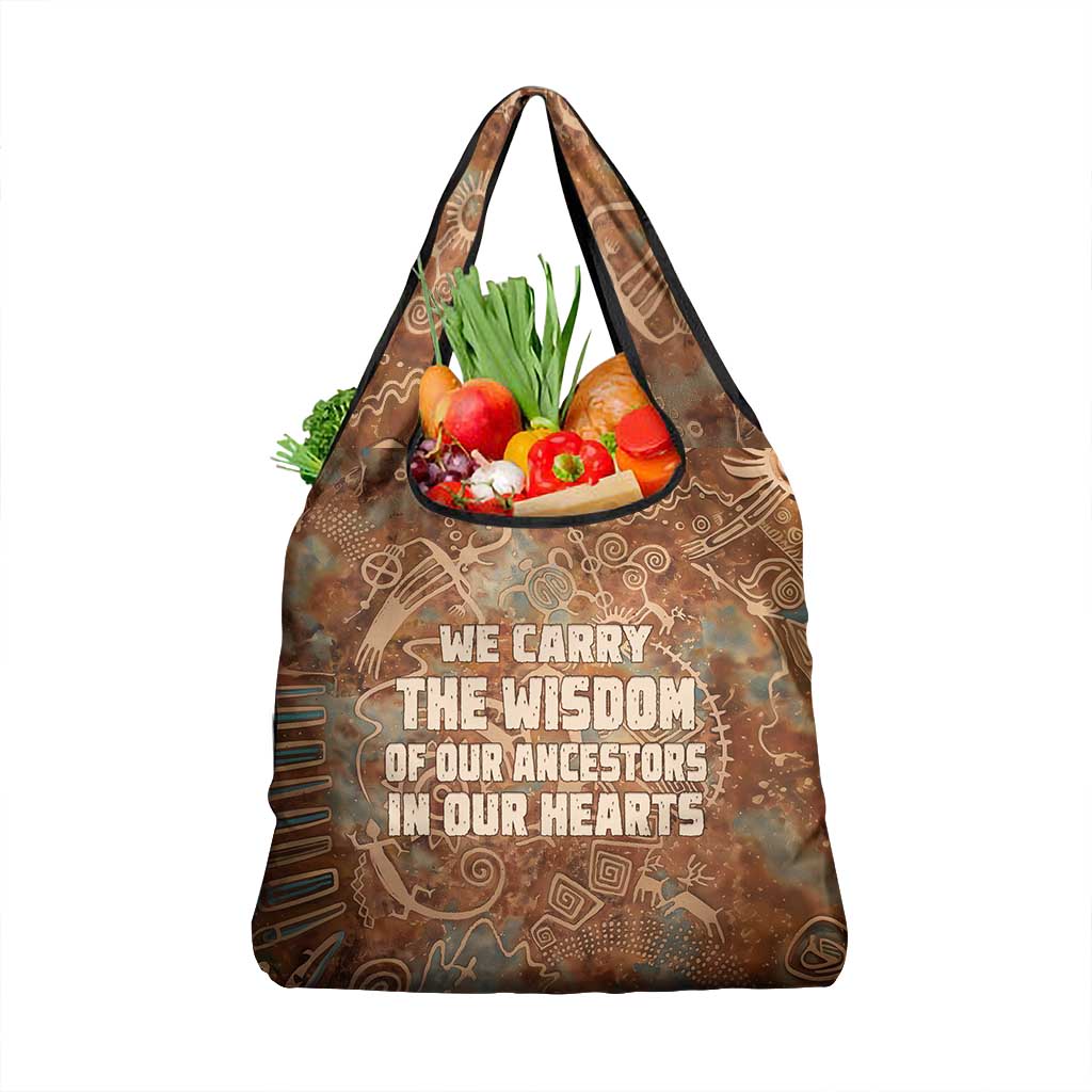 We Carry The Wisdom Grocery Bag Indigenous Spirit Quote Art - African Pride