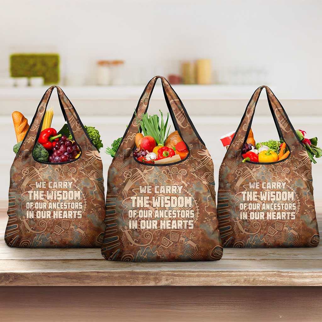 We Carry The Wisdom Grocery Bag Indigenous Spirit Quote Art - African Pride