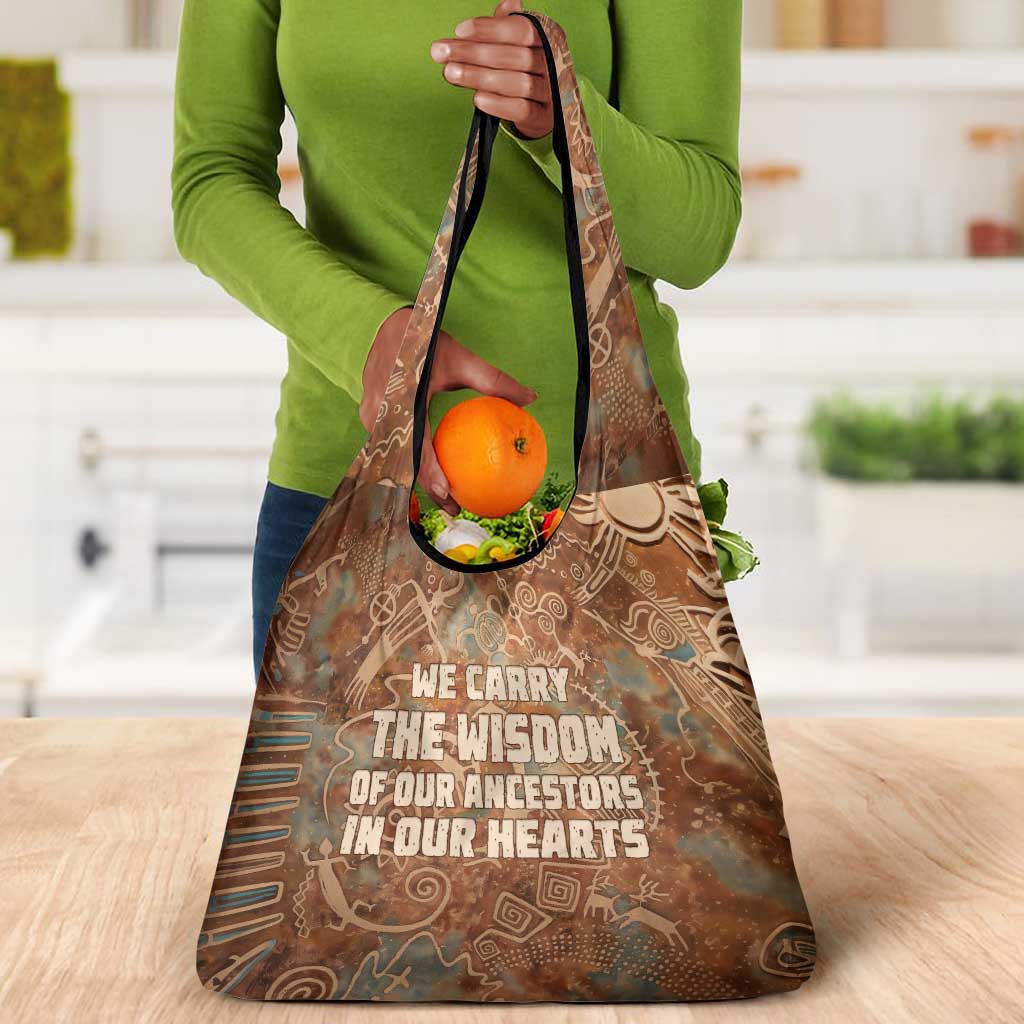 We Carry The Wisdom Grocery Bag Indigenous Spirit Quote Art - African Pride