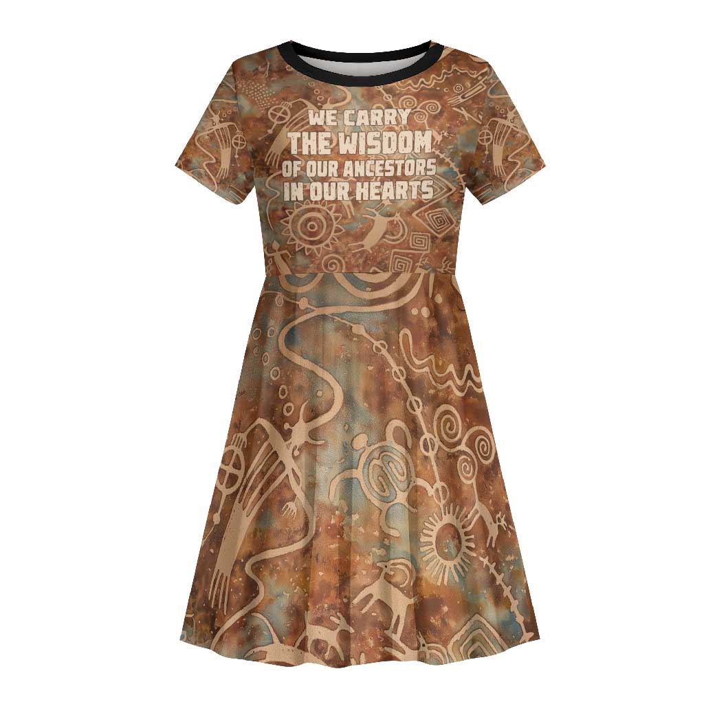 We Carry The Wisdom Kid Short Sleeve Dress Indigenous Spirit Quote Art - African Pride