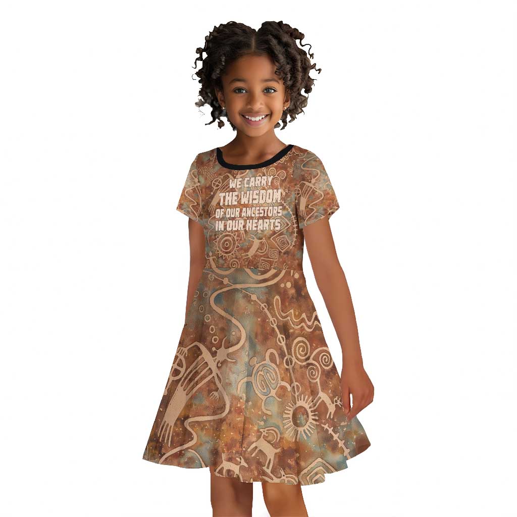 We Carry The Wisdom Kid Short Sleeve Dress Indigenous Spirit Quote Art - African Pride
