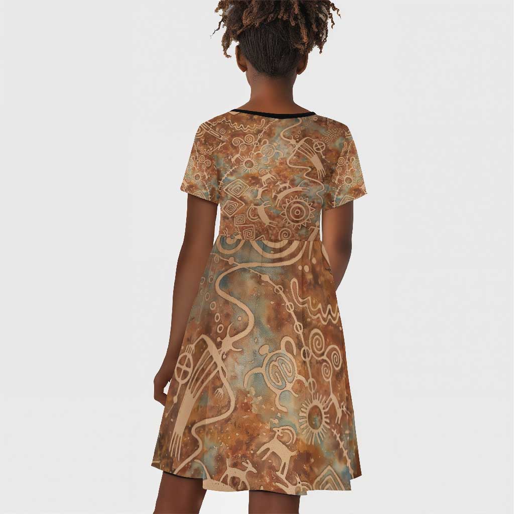 We Carry The Wisdom Kid Short Sleeve Dress Indigenous Spirit Quote Art - African Pride