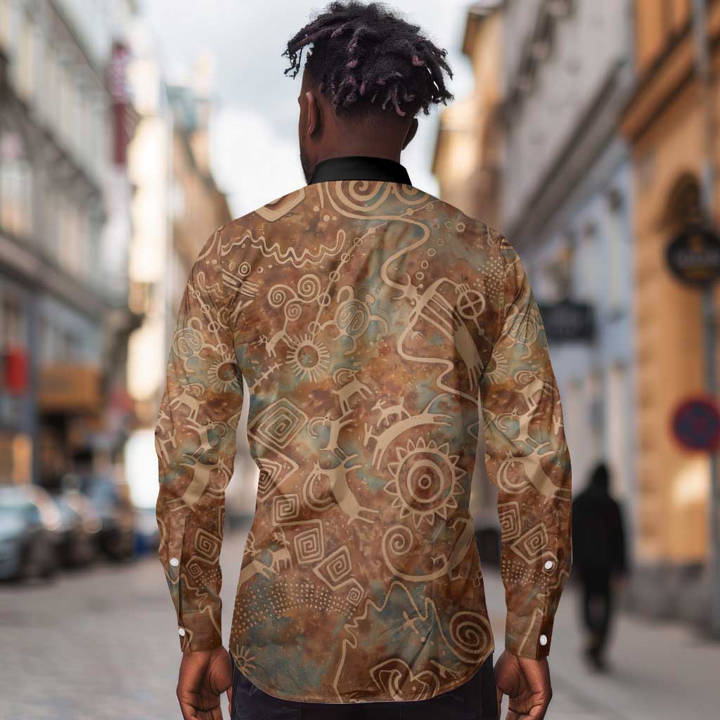 We Carry The Wisdom Long Sleeve Button Shirt Indigenous Spirit Quote Art - African Pride
