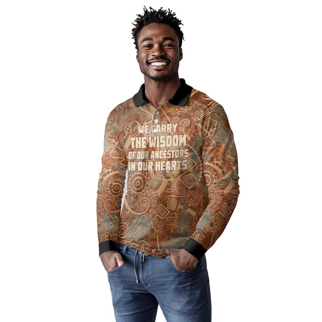 We Carry The Wisdom Long Sleeve Polo Shirt Indigenous Spirit Quote Art - African Pride