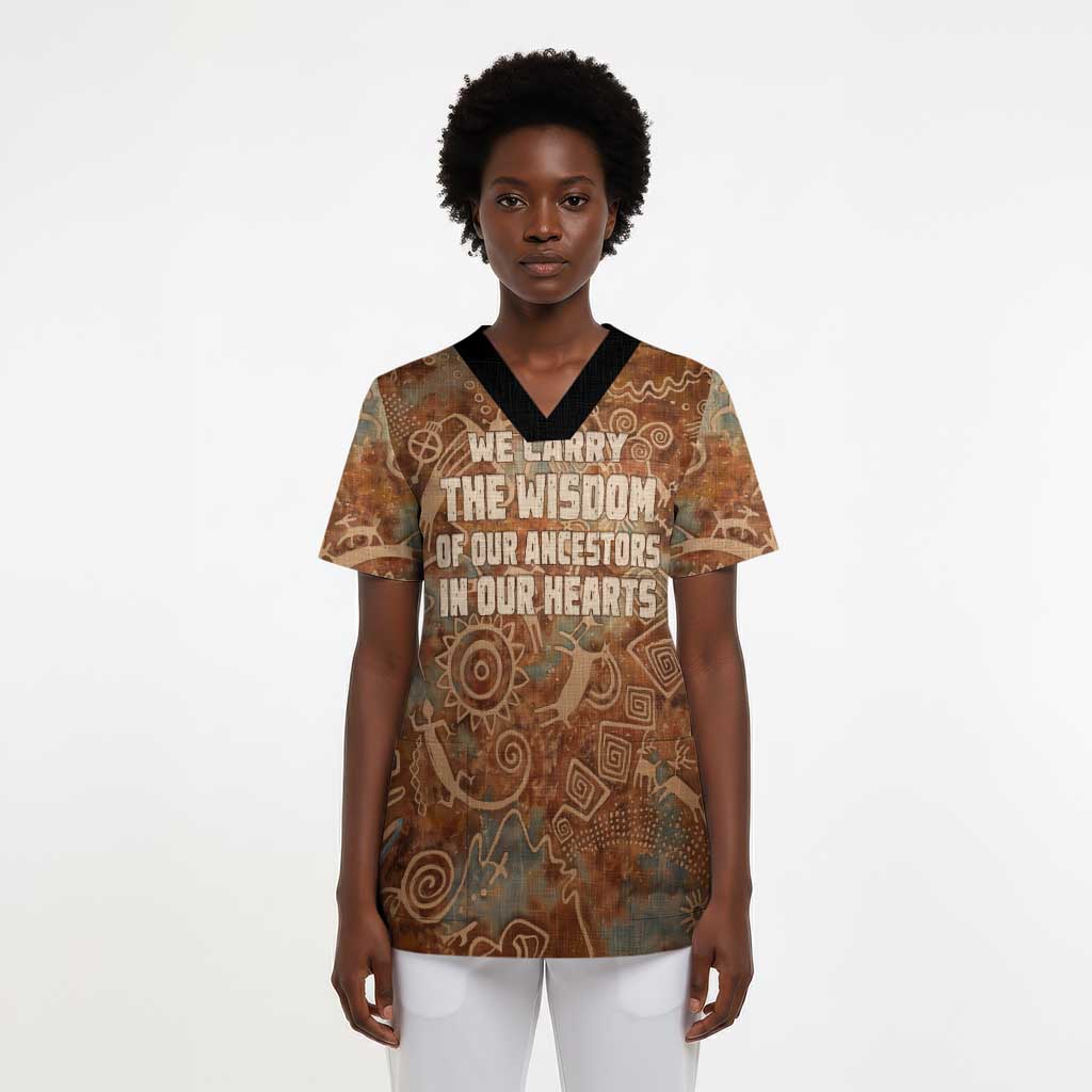 We Carry The Wisdom Scrub Top Indigenous Spirit Quote Art - African Pride