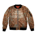 We Carry The Wisdom Sleeve Zip Bomber Jacket Indigenous Spirit Quote Art - African Pride