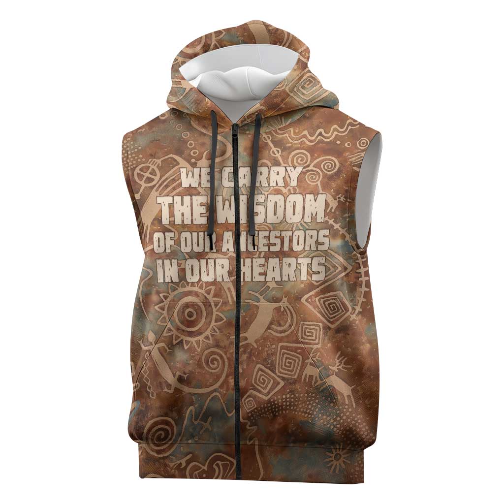 We Carry The Wisdom Sleeveless Zip Hoodie Indigenous Spirit Quote Art - African Pride