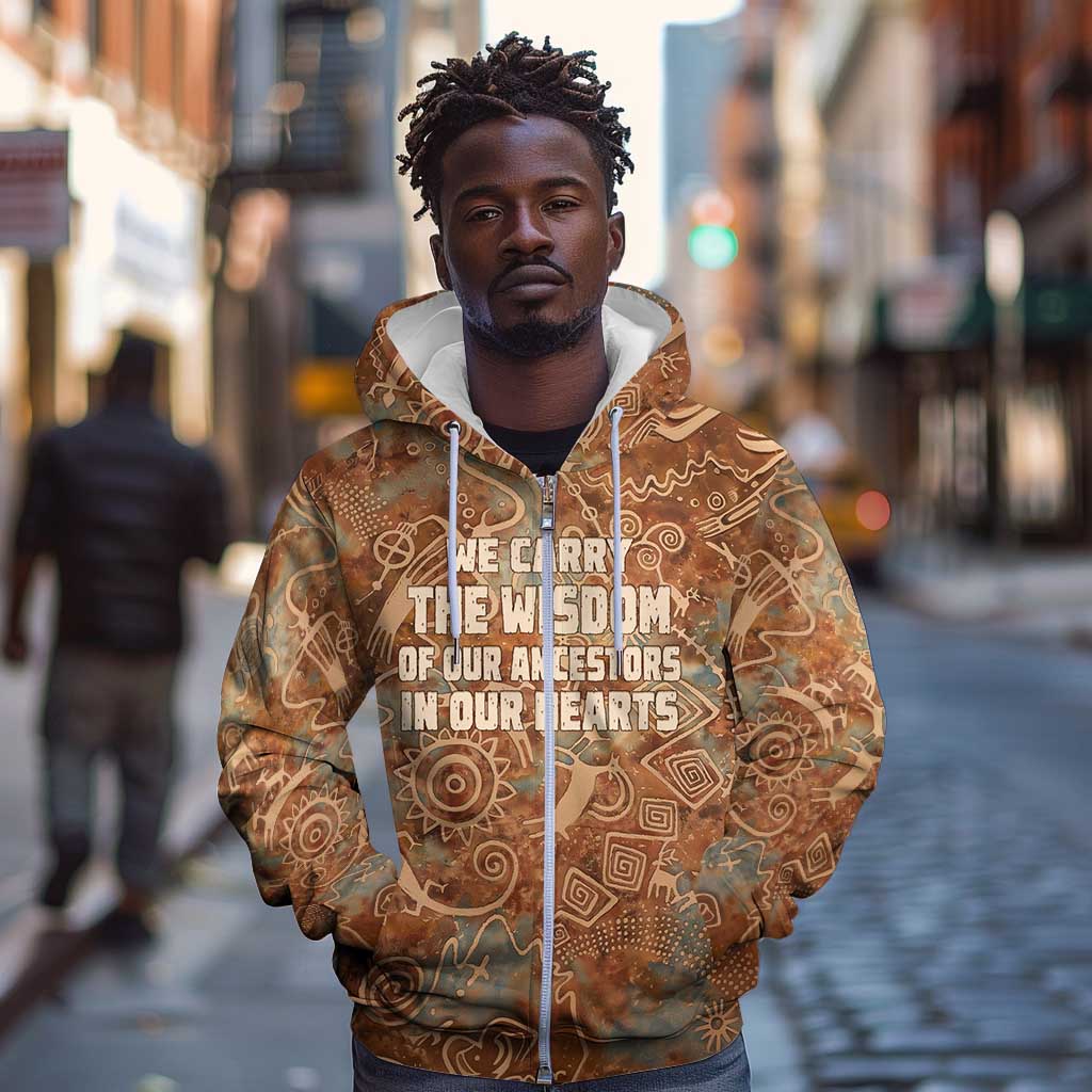 We Carry The Wisdom Zip Hoodie Indigenous Spirit Quote Art - African Pride